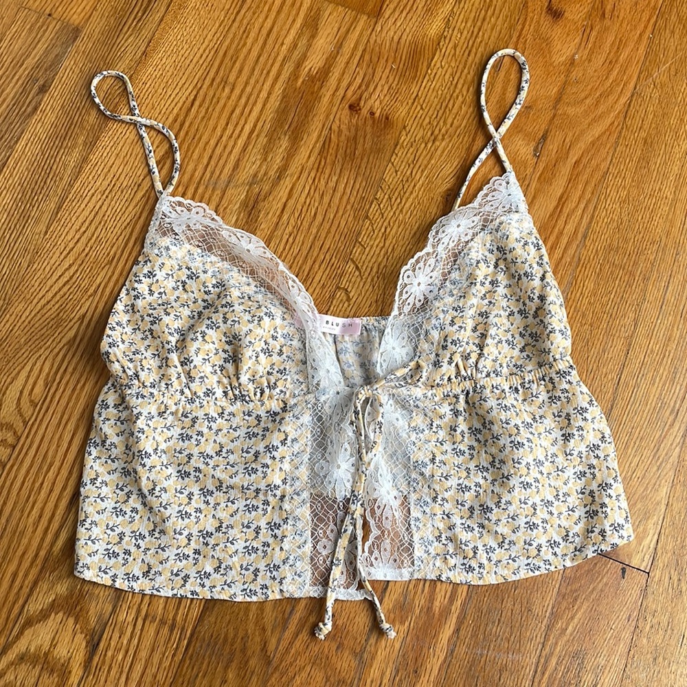 Tie Front Yellow Floral Crop